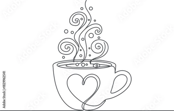 Obraz Steaming heart coffee cup one line drawing art
