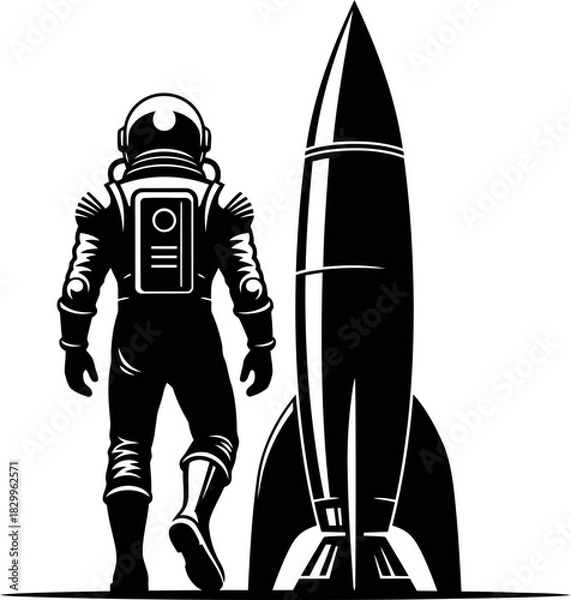 Obraz Astronaut standing next to a sleek rocket ready for launch