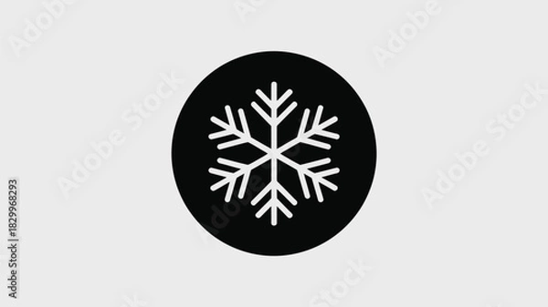 Fototapeta A white snowflake design centered within a black circle on a light gray background simple and clean
