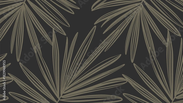 Fototapeta A repeating pattern of stylized palm leaves with a dark background in a seamless arrangement design