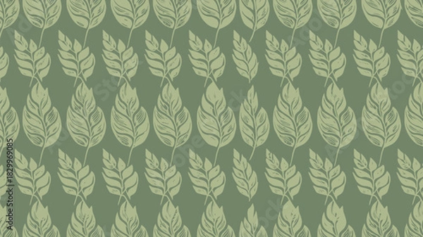 Fototapeta Repeated pattern featuring stylized leaves in shades of green creating a nature inspired design look