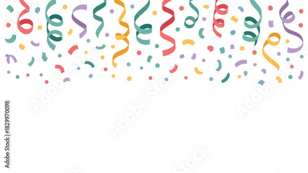 Fototapeta A festive array of colorful confetti and streamers against a clean white background celebration design