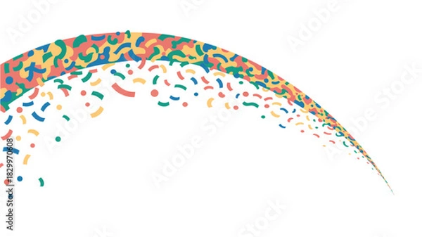 Fototapeta An abstract arc of colorful confetti on a white background creating a festive and celebratory feel