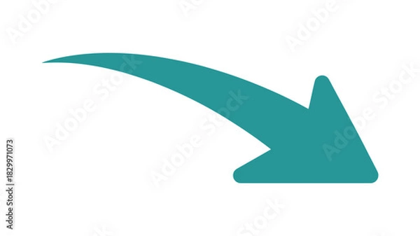 Fototapeta A teal curved arrow pointing downwards and to the right on a white background in a simple design