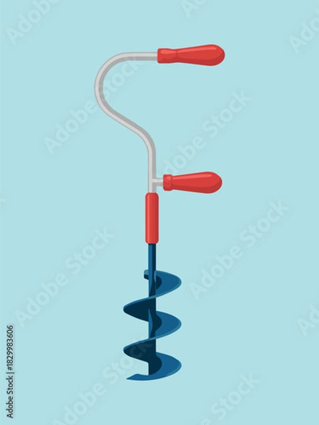 Obraz Hand Ice Auger Illustration | Manual Ice Drill Tool Vector on Blue Background
