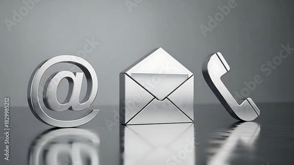 Fototapeta Contact icons email mail and phone symbols on a reflective surface