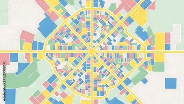 Fototapeta Colorful abstract aerial view of a city grid and buildings