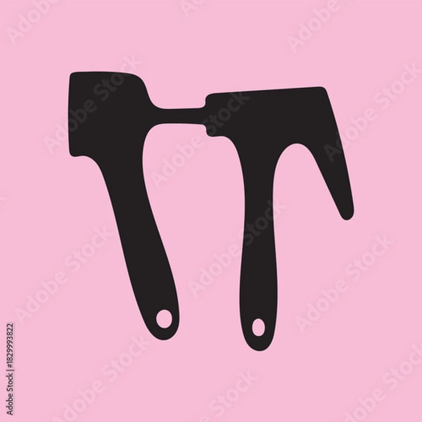 Obraz Silhouette of two black hammers on a pink background, tool and equipment