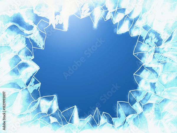 Fototapeta Frozen Window: A stunning, artistic view through a crystal-clear frozen window, highlighting intricate ice crystal formations with soft, natural light, creating a sense of wonder and visual delight.