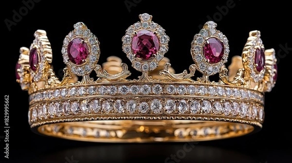 Obraz Gold Crown Adorned with Rubies and Diamonds