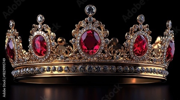 Obraz Ornate Gold Crown with Red Gemstones