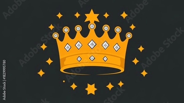 Obraz Golden Crown with Diamonds and Star Accents on Dark Background