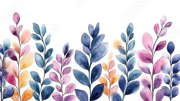 Obraz Watercolor Eucalyptus Leaves Border Design for Stationery and Decor