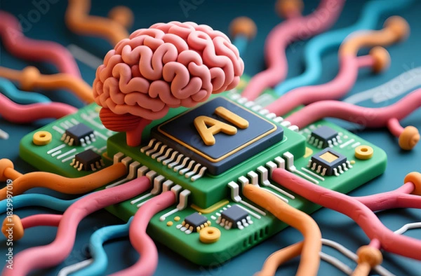 Obraz AI Chip in Human Brain Neural Network Concept