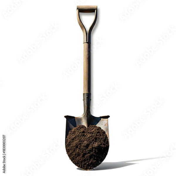 Obraz Shovel filled with rich soil on a white background