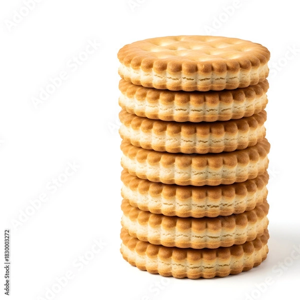 Obraz Stack of Round Biscuits on White Background