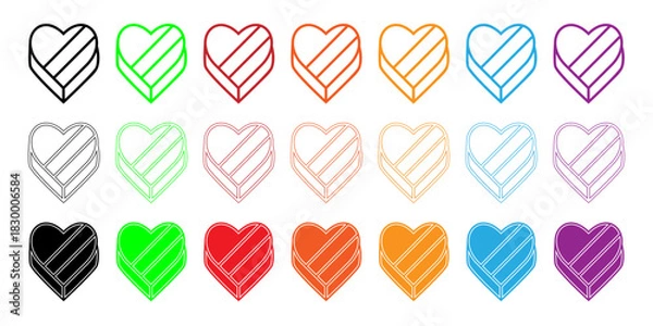 Fototapeta Colorful Heart Shaped Box Vector Icon Set