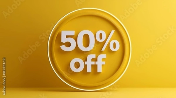 Fototapeta Eye-Catching 3D Render of 50% Off Sale Promotion on Yellow Background for Advertising and Marketing Campaigns
