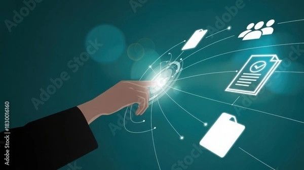 Obraz A person interacting with digital interface of data and documents 