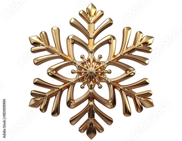 Obraz Elegant gold snowflake with 3D shimmer, transparent PNG
