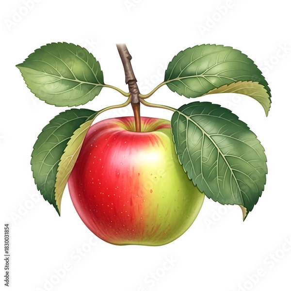 Fototapeta Apple with green leaves on a branch