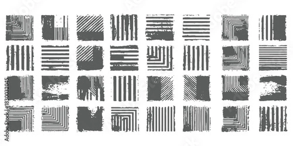 Fototapeta Distressed grunge geometric patterns abstract texture set grayscale