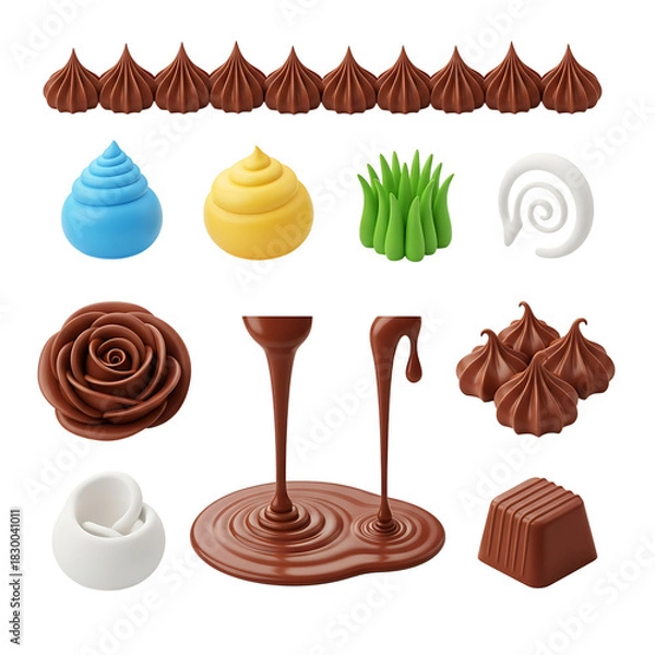 Obraz Sweet confectionery elements: chocolate, colorful cream, and edible decorations