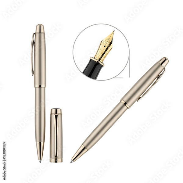 Obraz Elegant gold fountain and rollerball pens with nib detail for business