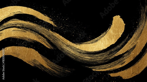 Fototapeta Goldene Pinselstriche auf schwarzem Hintergrund – elegantes abstraktes Brushstroke-Overlay