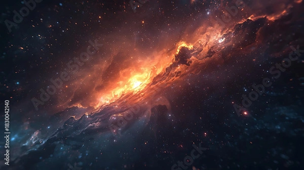 Fototapeta Stunning celestial nebula with fiery cosmic clouds