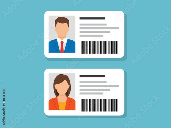 Fototapeta Two generic identification card vector illustration set