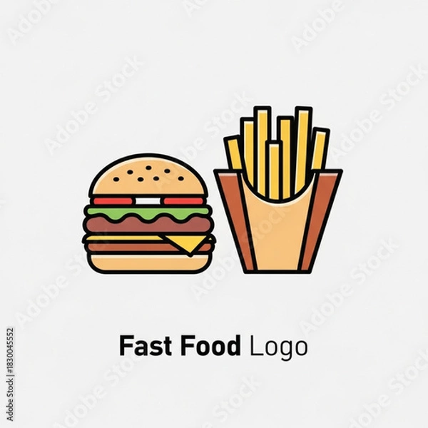 Obraz Colorful Fast Food Restaurant Branding Featuring Burger and Fries Icon