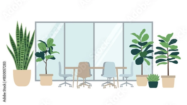 Obraz Modern office space with minimalist decor and indoor plants