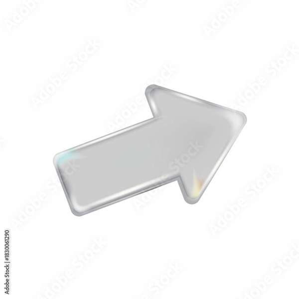 Fototapeta 3d glass arrow icon with refraction and holographic effect isolated on white background. Render transparent glass