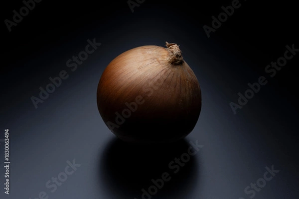 Obraz 黒背景に浮かび上がる一個のタマネギを印象的に捉えた食材イメージ