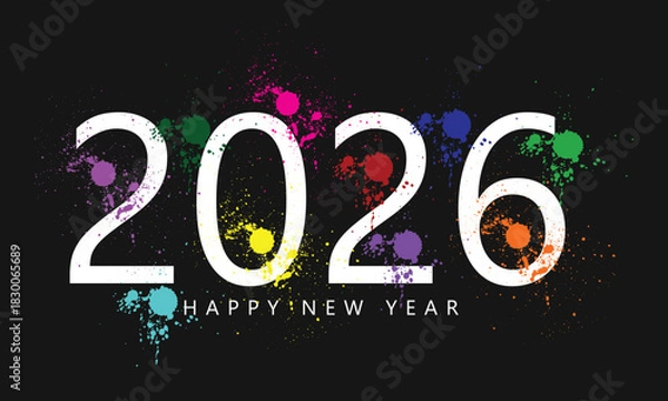 Obraz Multicolor glowing 2026 digits with vibrant neon splash effects. Bright energetic 2026 greeting with colorful festive glow.