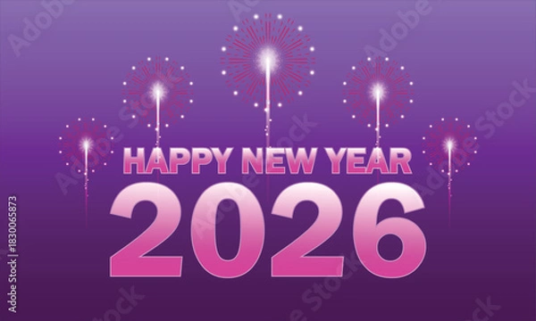 Obraz Pink 2026 numbers with bright spark effects on purple gradient background. Festive glowing 2026 greeting with vibrant neon atmosphere.