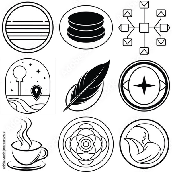 Fototapeta Abstract circular badge with horizontal elements and vibrant colors