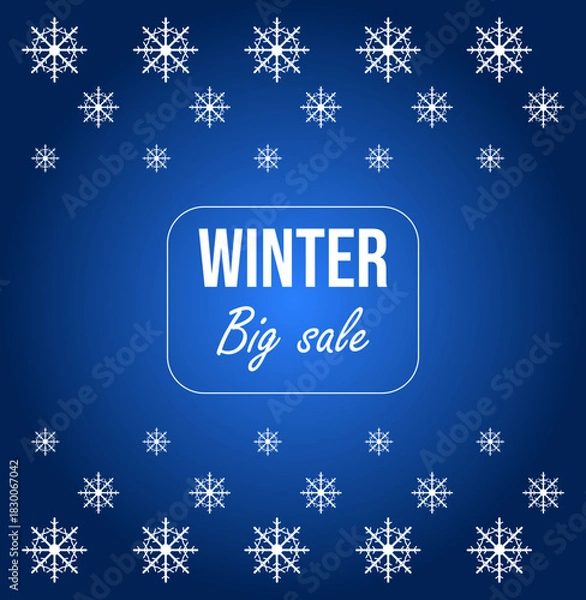 Fototapeta Colorful banner for winter sales with a snowflake pattern and the inscription "Winter Big Sale"