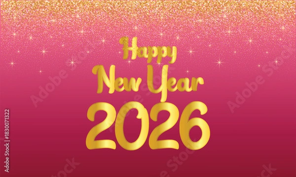 Obraz Golden happy new year 2026 text on warm red to gold gradient background. Bright festive 2026 greeting with glowing celebratory tone.