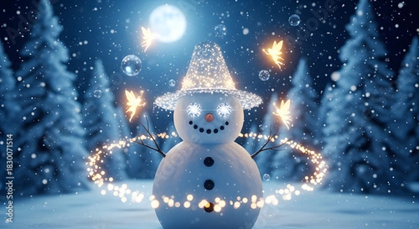 Fototapeta Magical Snowman with Sparkling Winter Lights