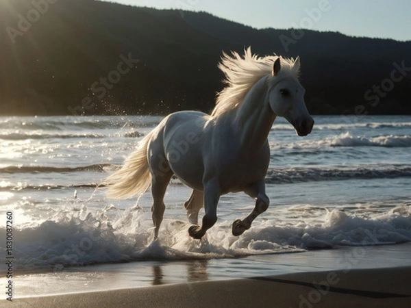 Fototapeta A thoroughbred sprinting at full speed.