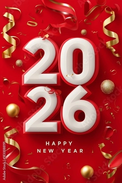 Obraz 2026 happy new year celebration greeting card. 2026 banner. Happy new year poster