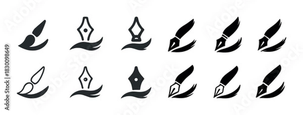 Obraz Artistic brush and pen icons: creative design tools set