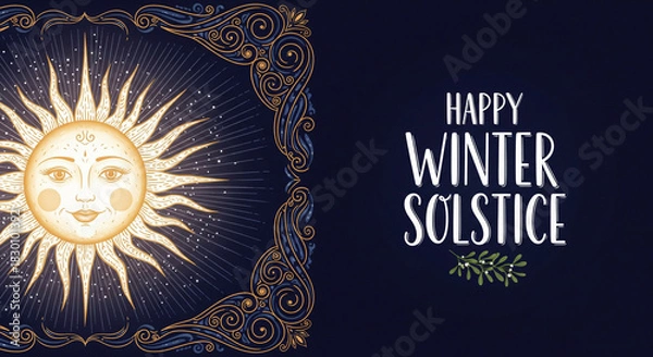 Fototapeta Celebrate winter solstice with this magical sun design, perfect for holiday greetings, seasonal promotions, and winter event invitations adding warmth and light