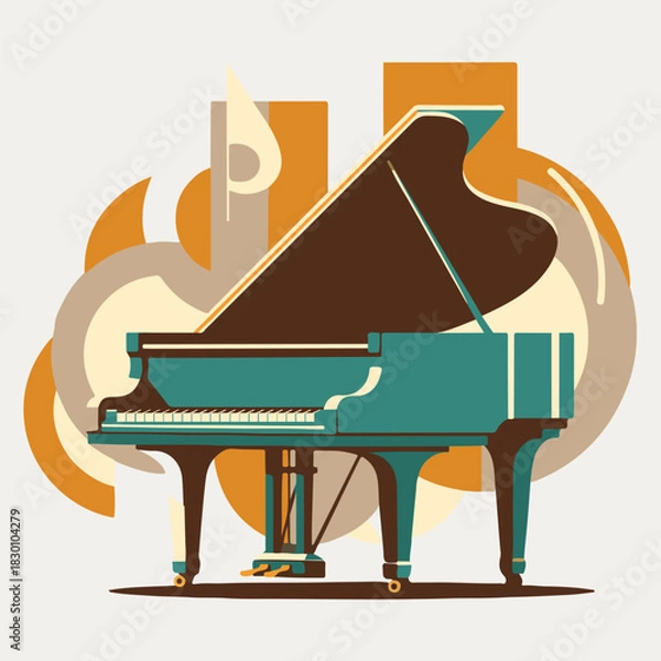 Fototapeta Elegant Retro Grand Piano with Abstract Musical Elements (AI Generated)