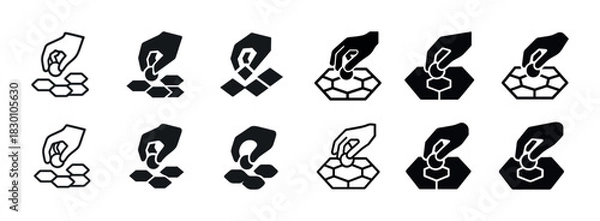 Fototapeta Vector icon set of hand arranging geometric shapes in various patterns