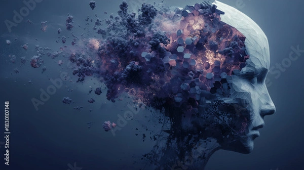 Fototapeta Abstract Head Dissolving into Geometric Shapes