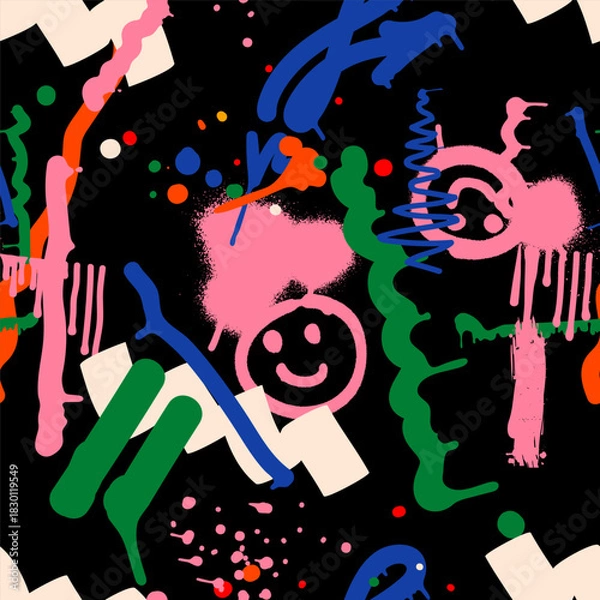 Obraz Bold vector graffiti seamless pattern with abstract tags