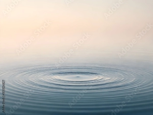 Obraz A serene and minimalist photograph capturing perfectly concentric ripples expanding across a calm, still surface of water. The water is rendered in cool blue-gray tones.